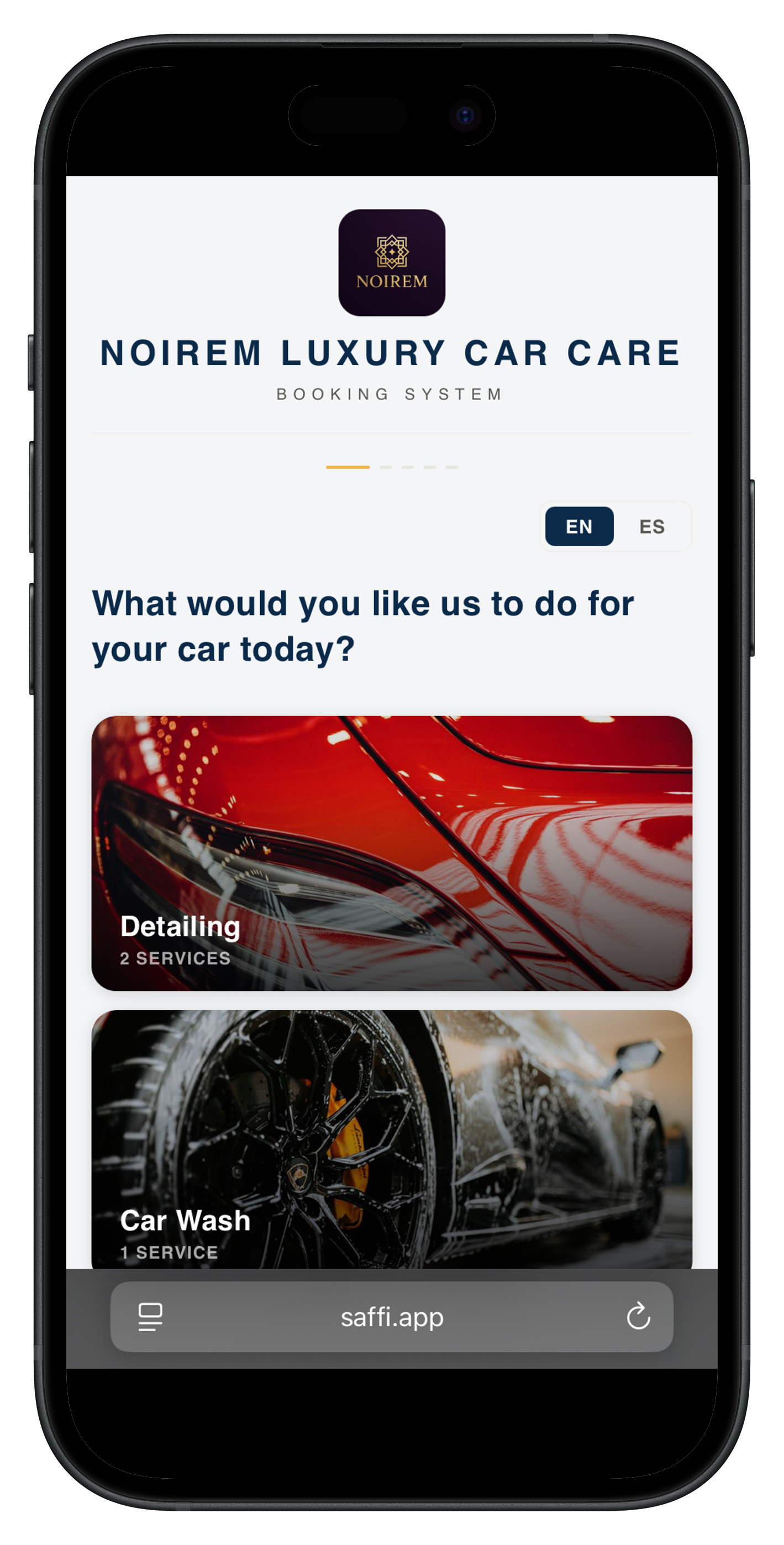 SAFFI — reservas de detailing por WhatsApp desde el celular